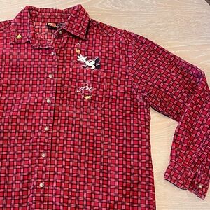 Vintage 80s Mickey Unlimited Flannel Women Medium Red Plaid Corduroy Autumn Fall